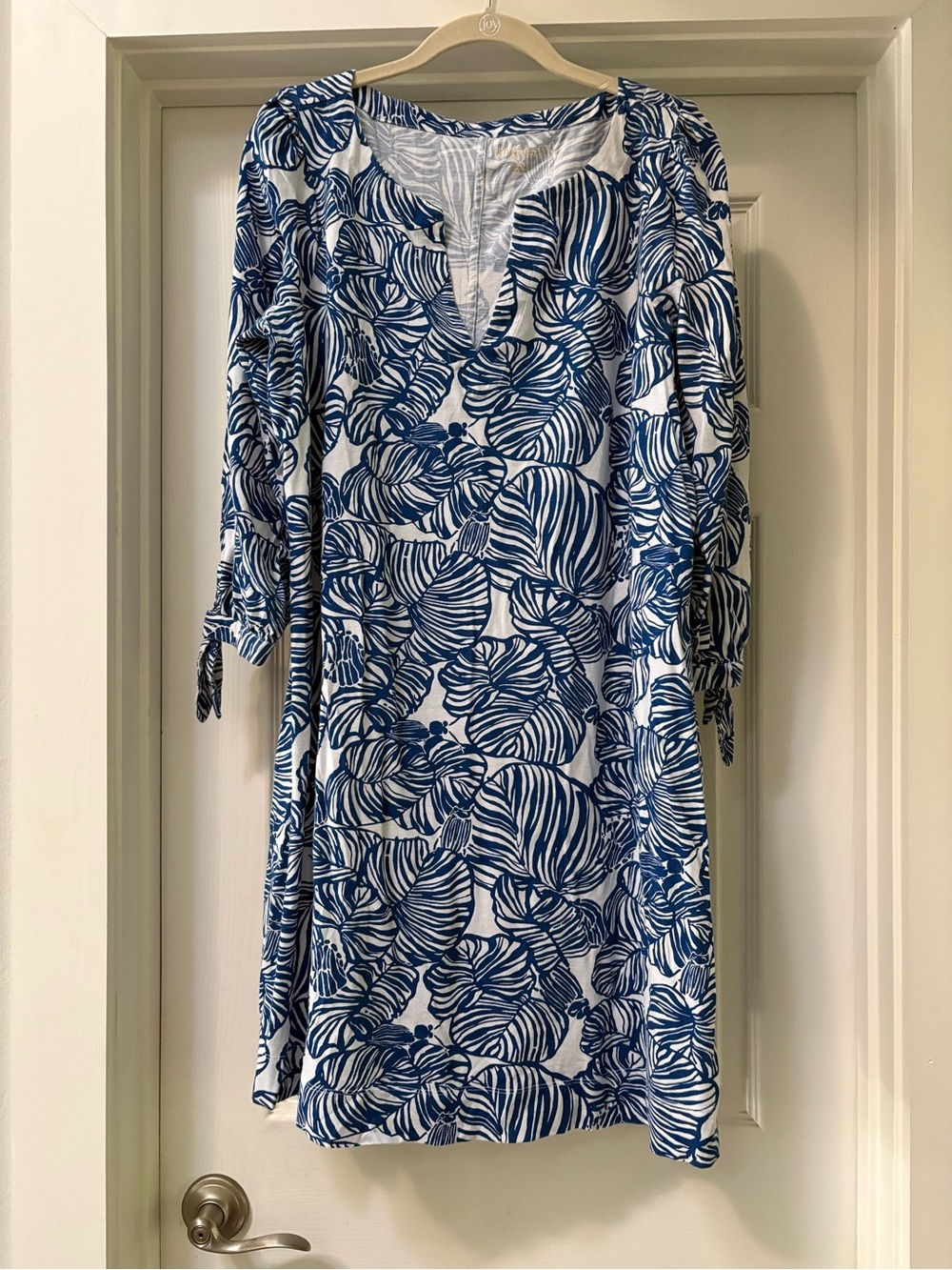Lilly Pulitzer Blue and White Leaf-Print Midi Dress